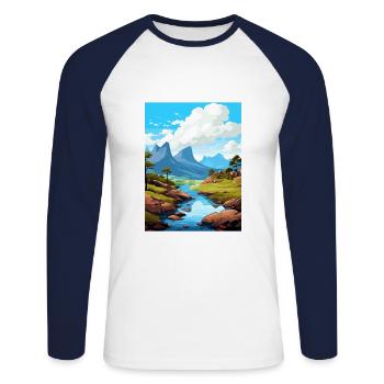 Cradle Mountain Australia Vintage Travel Poster - Unisex Long Sleeve Baseball T-Shirt - white/navy - Front - Nik (191cm)