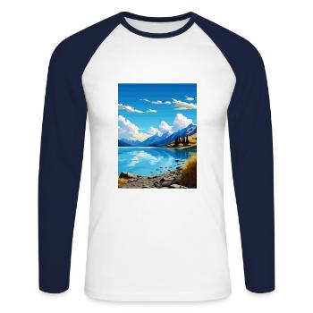 Lake Wakatipu Neuseeland Vintage Reiseposter - Unisex Baseballshirt langarm - Weiß/Navy - Vorne - Nik (191cm)