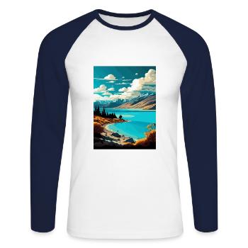 Lake Pukaki Neuseeland Vintage Reiseposter WPA - Unisex Baseballshirt langarm - Weiß/Navy - Vorne - Nik (191cm)