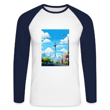 Auckland Nouvelle-Zélande Nz Vintage voyage affiche WPA - T-shirt baseball manches longues Homme - blanc/marine - Devant - Nik (191cm)