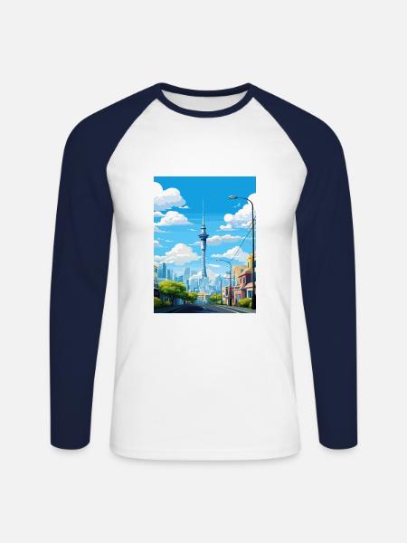 Auckland New Zealand Nz Vintage Travel Poster WPA - Unisex Long Sleeve Baseball T-Shirt - white/navy