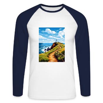 Nugget Point Neuseeland Vintage Reiseposter WPA - Unisex Baseballshirt langarm - Weiß/Navy - Vorne - Nik (191cm)