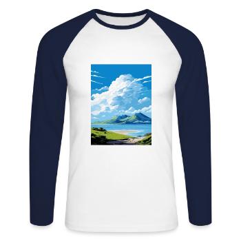 White Island Neuseeland Vintage Reiseposter WPA - Unisex Baseballshirt langarm - Weiß/Navy - Vorne - Nik (191cm)