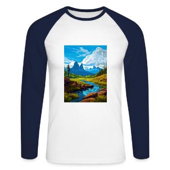 Cradle Mountain Australia Vintage Travel Poster - Unisex Long Sleeve Baseball T-Shirt - white/navy - Front - Nik (191cm)