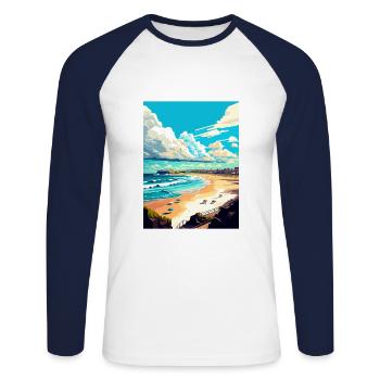 Newcastle Beach Australia Vintage Travel Poster - Unisex Long Sleeve Baseball T-Shirt - white/navy - Front - Nik (191cm)