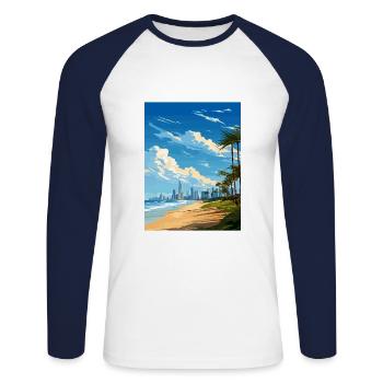 Gold Coast Australia Deco Vintage Travel Poster - Unisex Long Sleeve Baseball T-Shirt - white/navy - Front - Nik (191cm)