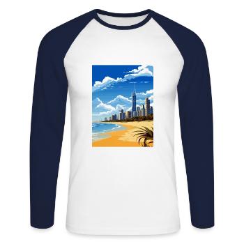 Gold Coast Australia Deco Vintage Travel Poster - Unisex Long Sleeve Baseball T-Shirt - white/navy - Front - Nik (191cm)