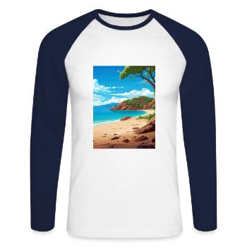 Magnetic Island Australia Deco Travel Poster - Unisex Long Sleeve Baseball T-Shirt - white/navy - Front - Nik (191cm)