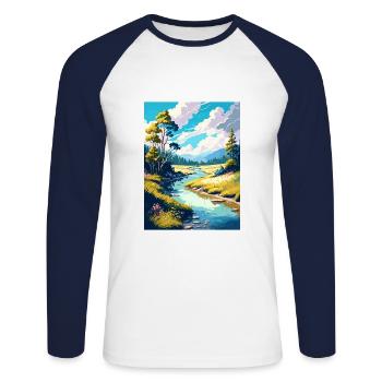 Wye Creek Dekoration Neuseeland Reiseposter - Unisex Baseballshirt langarm - Weiß/Navy - Vorne - Nik (191cm)