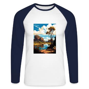 Kakadu National Park Australia Travel Poster - Unisex Long Sleeve Baseball T-Shirt - white/navy - Front - Nik (191cm)