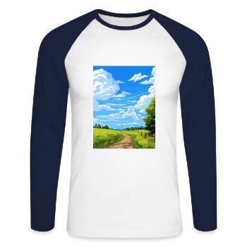 Hauraki Rail Trail Nouvelle-Zélande affiche de voyage - T-shirt baseball manches longues Homme - blanc/marine - Devant - Nik (191cm)