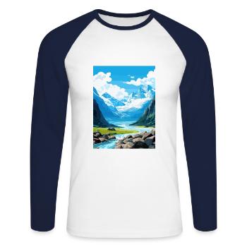 Franz Josef Glacier Nouvelle-Zélande affiche de voyage - T-shirt baseball manches longues Homme - blanc/marine - Devant - Nik (191cm)