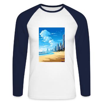 Surfers Paradise Beach Australien Reiseposter - Unisex Baseballshirt langarm - Weiß/Navy - Vorne - Nik (191cm)
