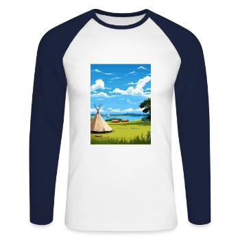 Waitangi Treaty Grounds Nouvelle-Zélande affiche de voyage - T-shirt baseball manches longues Homme - blanc/marine - Devant - Nik (191cm)