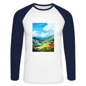 Waimangu Volcanic Valley Nouvelle-Zélande affiche de voyage - T-shirt baseball manches longues Homme - blanc/marine - Devant - Nik (191cm)