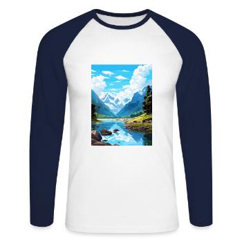 Fiordland Nationalpark Neuseeland Reiseposter - Unisex Baseballshirt langarm - Weiß/Navy - Vorne - Nik (191cm)