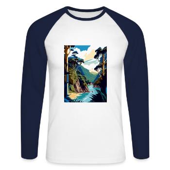 Whanganui Nationalpark Neuseeland Reiseposter - Unisex Baseballshirt langarm - Weiß/Navy - Vorne - Nik (191cm)