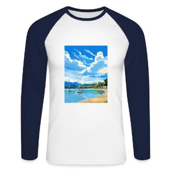 Whanganmata Whanganmatad Neuseeland Reiseposter - Unisex Baseballshirt langarm - Weiß/Navy - Vorne - Nik (191cm)