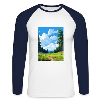 Kaitoke Regional Park New Zealand Travel Poster - Unisex Long Sleeve Baseball T-Shirt - white/navy - Front - Nik (191cm)