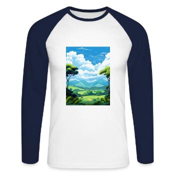 Daintree Rainforest Australie déco affiche de voyage - T-shirt baseball manches longues Homme - blanc/marine - Devant - Nik (191cm)