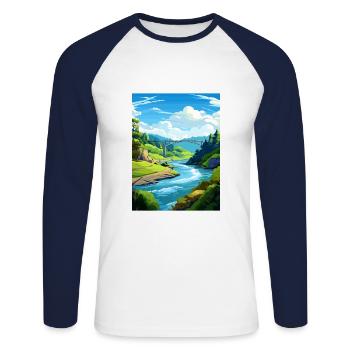 Tal der Giganten Baumwipfelpfade Reiseposter - Unisex Baseballshirt langarm - Weiß/Navy - Vorne - Nik (191cm)