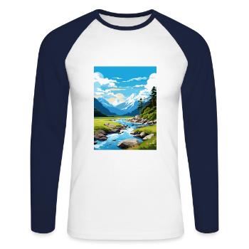 Fiordland Nationalpark Neuseeland Reiseposter - Unisex Baseballshirt langarm - Weiß/Navy - Vorne - Nik (191cm)