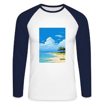 Lady Elliot Island Australia Deco Travel Poster - Unisex Long Sleeve Baseball T-Shirt - white/navy - Front - Nik (191cm)