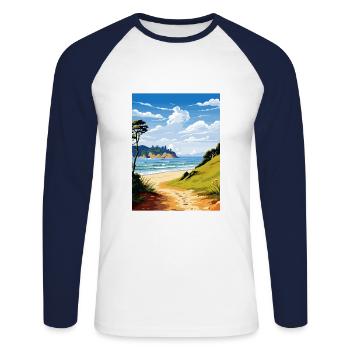 Abel Tasman Coastal Track Neuseeland Souvenir - Unisex Baseballshirt langarm - Weiß/Navy - Vorne - Nik (191cm)