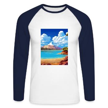 Waiotapu Thermal Wonderland Deco New Zealand - Unisex Long Sleeve Baseball T-Shirt - white/navy - Front - Nik (191cm)