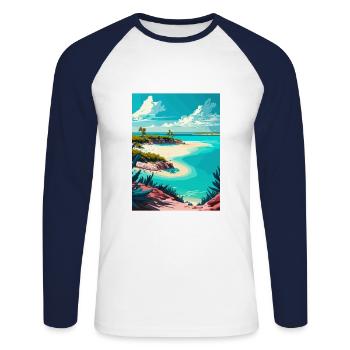Turks And Caicos Islands Caribbean Travel Poster - Unisex Long Sleeve Baseball T-Shirt - white/navy - Front - Nik (191cm)