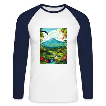 Costa Rica Arenal Volcan Caraïbes Affiche de voyage - T-shirt baseball manches longues Homme - blanc/marine - Devant - Nik (191cm)