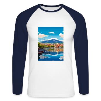 Hobart Australie Au Vintage voyage affiche Souvenir - T-shirt baseball manches longues Homme - blanc/marine - Devant - Nik (191cm)