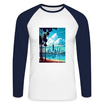 Perth Australie Vintage voyage affiche WPA Souvenir - T-shirt baseball manches longues Homme - blanc/marine - Devant - Nik (191cm)