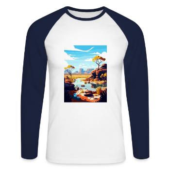 Kakadu Australia Vintage Travel Poster Souvenir - Unisex Long Sleeve Baseball T-Shirt - white/navy - Front - Nik (191cm)