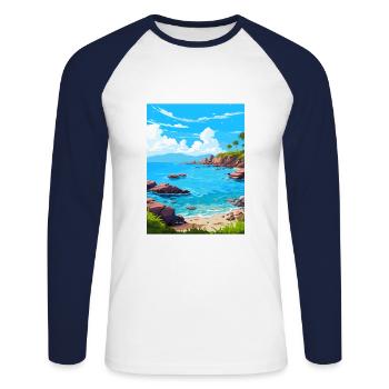 Parc marin national de Las Baulas, Costa Rica Voyage - T-shirt baseball manches longues Homme - blanc/marine - Devant - Nik (191cm)