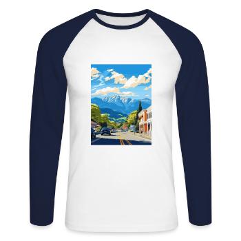 Nelson New Zealand Vintage Travel Poster Souvenir - Unisex Long Sleeve Baseball T-Shirt - white/navy - Front - Nik (191cm)