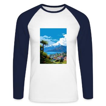 Nelson New Zealand Vintage Travel Poster Souvenir - Unisex Long Sleeve Baseball T-Shirt - white/navy - Front - Nik (191cm)