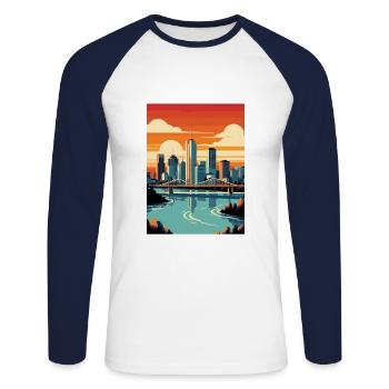 Brisbane Australien Vintage Reiseposter Souvenir - Unisex Baseballshirt langarm - Weiß/Navy - Vorne - Nik (191cm)