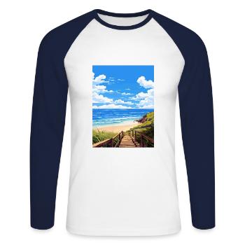 Byron Bay Australie Vintage voyage affiche Souvenir - T-shirt baseball manches longues Homme - blanc/marine - Devant - Nik (191cm)