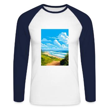 Byron Bay Australie Vintage voyage affiche Souvenir - T-shirt baseball manches longues Homme - blanc/marine - Devant - Nik (191cm)