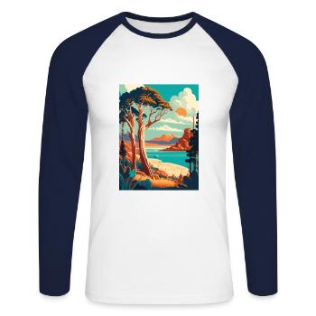 Tasmania Australia Vintage Travel Poster Souvenir - Unisex Long Sleeve Baseball T-Shirt - white/navy - Front - Nik (191cm)