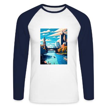 Melbourne Australie Vintage voyage affiche Souvenir - T-shirt baseball manches longues Homme - blanc/marine - Devant - Nik (191cm)