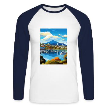 Hobart Australie Au Vintage voyage affiche Souvenir - T-shirt baseball manches longues Homme - blanc/marine - Devant - Nik (191cm)