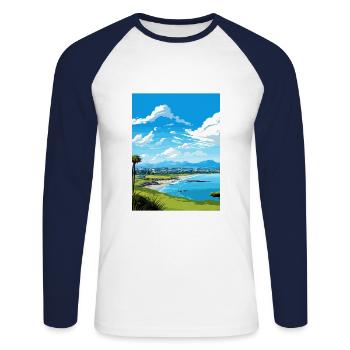 Tauranga Nouvelle-Zélande Vintage voyage affiche WPA Art - T-shirt baseball manches longues Homme - blanc/marine - Devant - Nik (191cm)