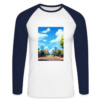 Perth Australie déco Vintage voyage affiche WPA Art - T-shirt baseball manches longues Homme - blanc/marine - Devant - Nik (191cm)