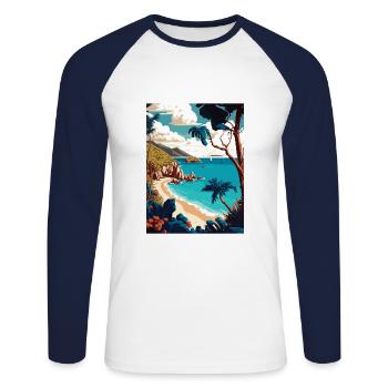 British Virgin Islands Vintage Travel Poster WPA - Unisex Long Sleeve Baseball T-Shirt - white/navy - Front - Nik (191cm)