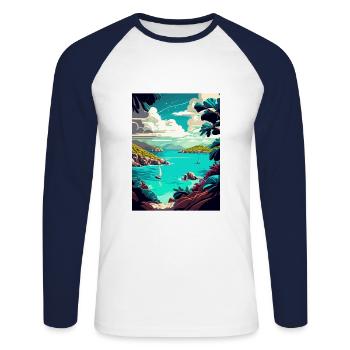British Virgin Islands Vintage Travel Poster WPA - Unisex Long Sleeve Baseball T-Shirt - white/navy - Front - Nik (191cm)