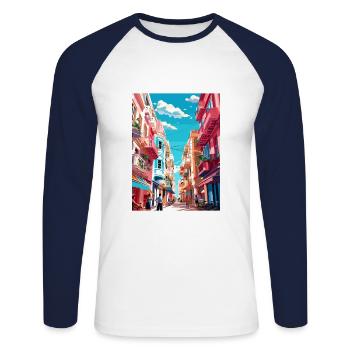 Buenos Aires Argentine Vintage voyage affiche WPA - T-shirt baseball manches longues Homme - blanc/marine - Devant - Nik (191cm)