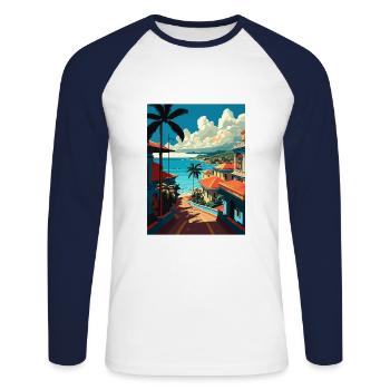 Puerto Plata Karibik Vintage Reiseposter WPA - Unisex Baseballshirt langarm - Weiß/Navy - Vorne - Nik (191cm)