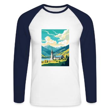 San Martin De Los Andes Vintage voyage affiche WPA - T-shirt baseball manches longues Homme - blanc/marine - Devant - Nik (191cm)
